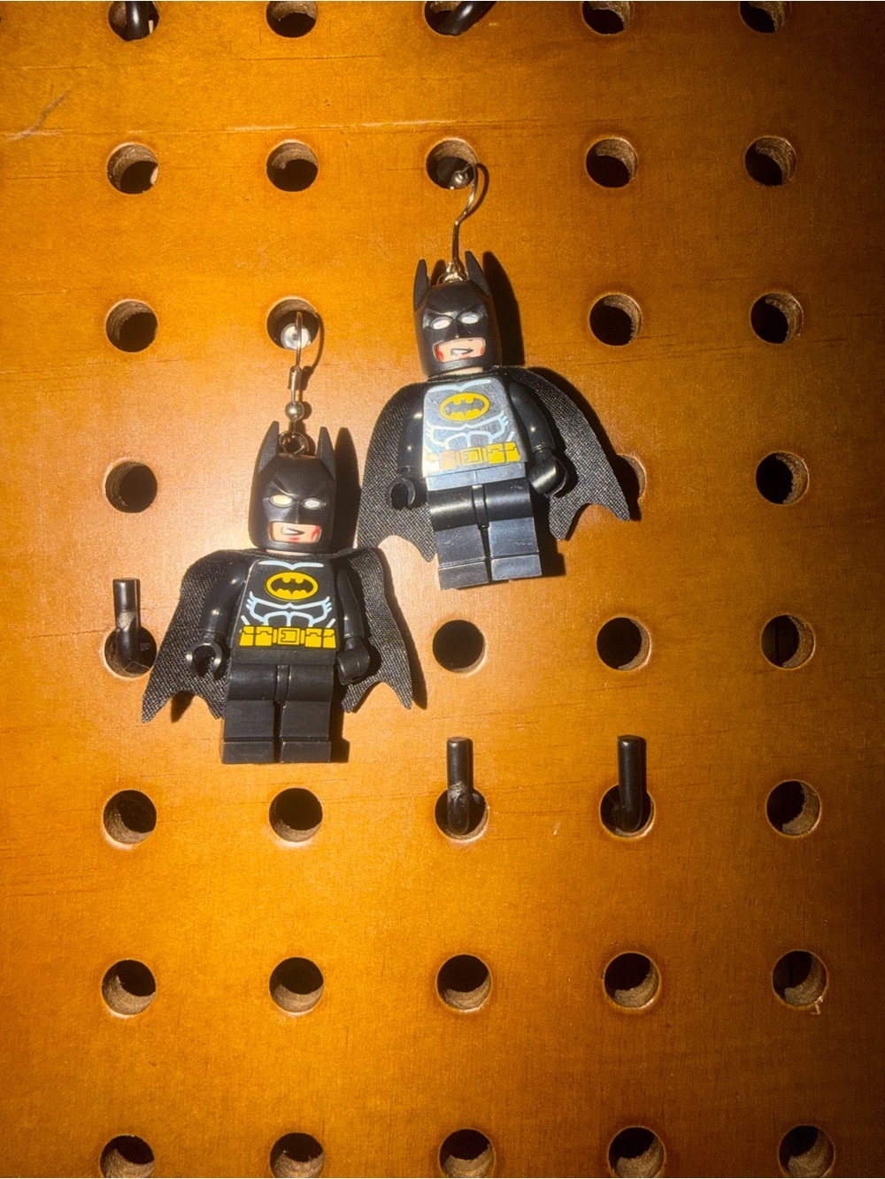 Black Batman Minifigure Drop Earrings - Men Accessories